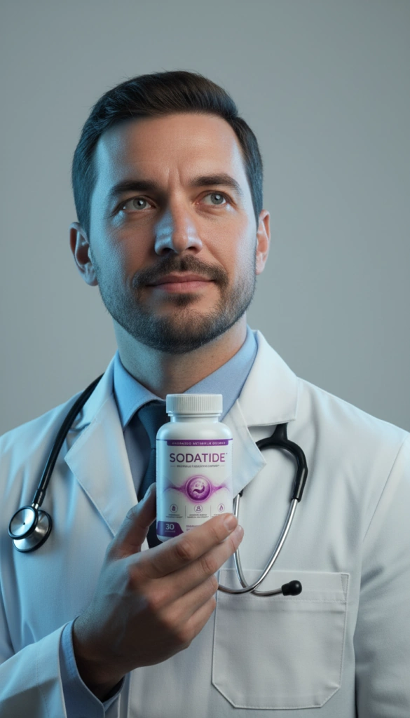 Medical expert reviewing Sodatide gut microbiome weight loss supplement research and ingredient formulation